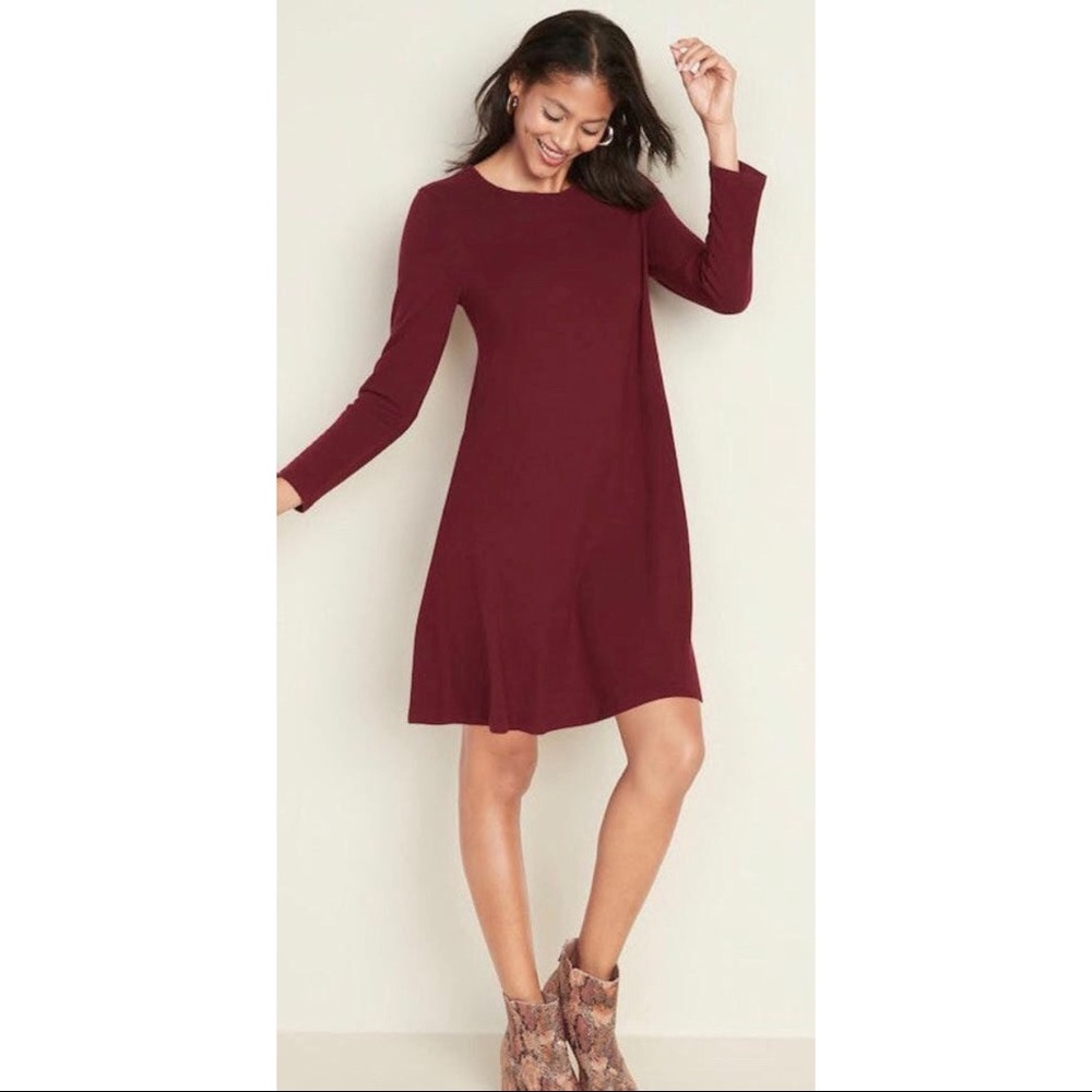 Old Navy Maroon Long Sleeve Swing Skater Dress - Picture 1 of 3